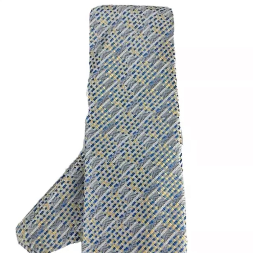 Barcelona Cravatte Men's Tie & Hanky Silver Royal Blue Yellow Polka Dot 3.25"